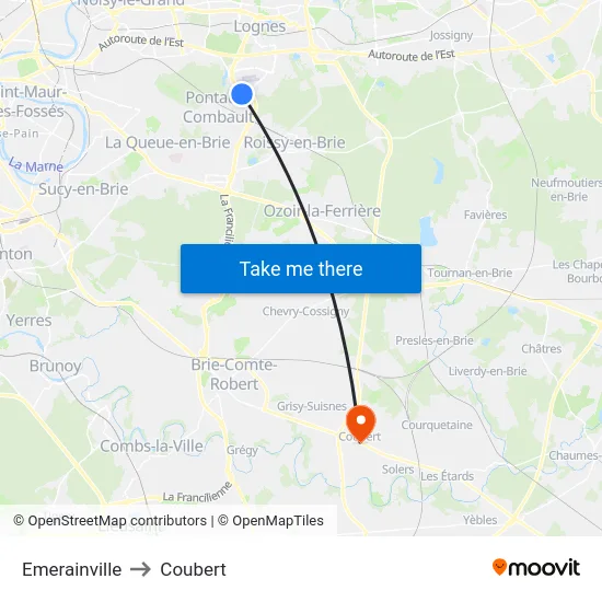 Emerainville to Coubert map