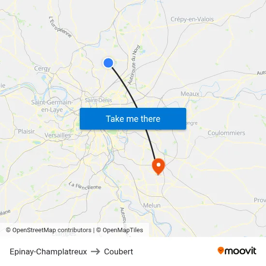 Epinay-Champlatreux to Coubert map