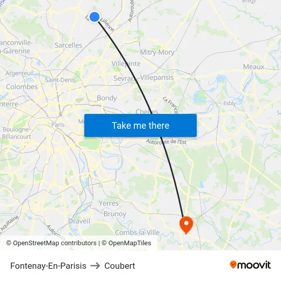 Fontenay-En-Parisis to Coubert map