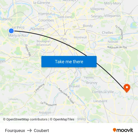 Fourqueux to Coubert map