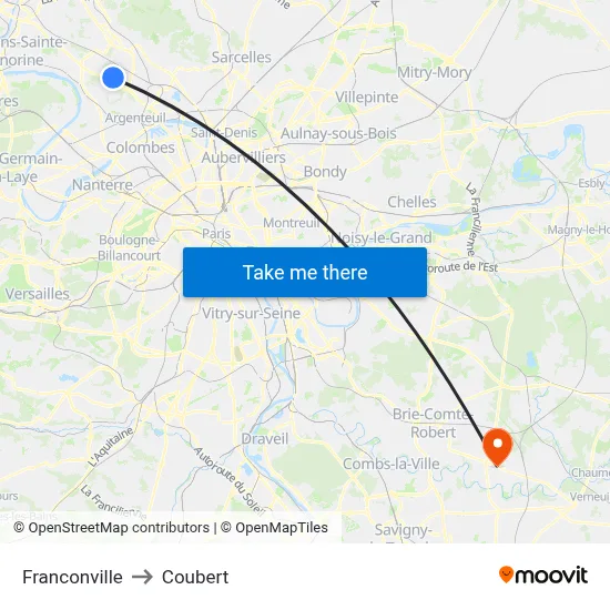 Franconville to Coubert map