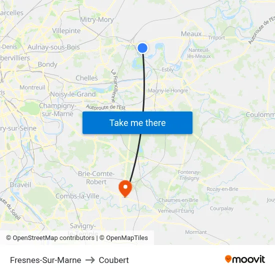 Fresnes-Sur-Marne to Coubert map