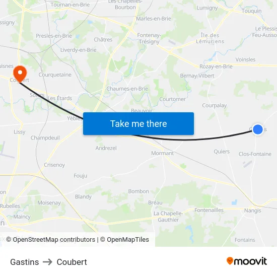 Gastins to Coubert map