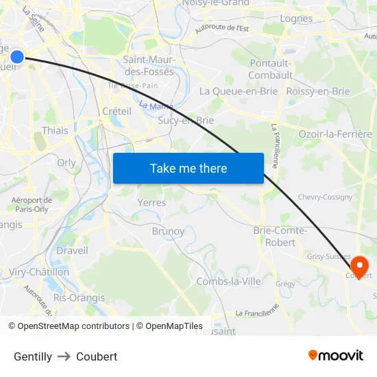 Gentilly to Coubert map