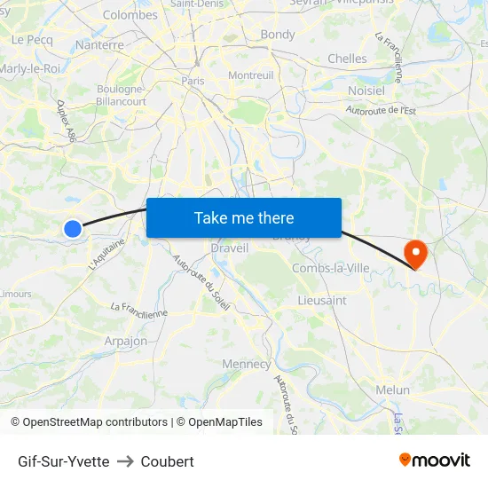 Gif-Sur-Yvette to Coubert map