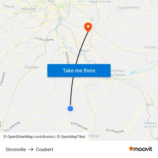 Gironville to Coubert map