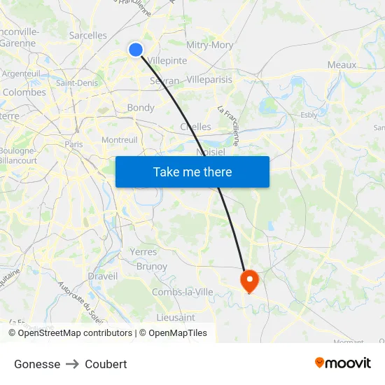 Gonesse to Coubert map