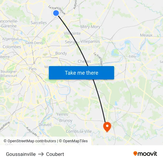 Goussainville to Coubert map