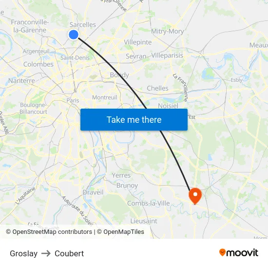 Groslay to Coubert map
