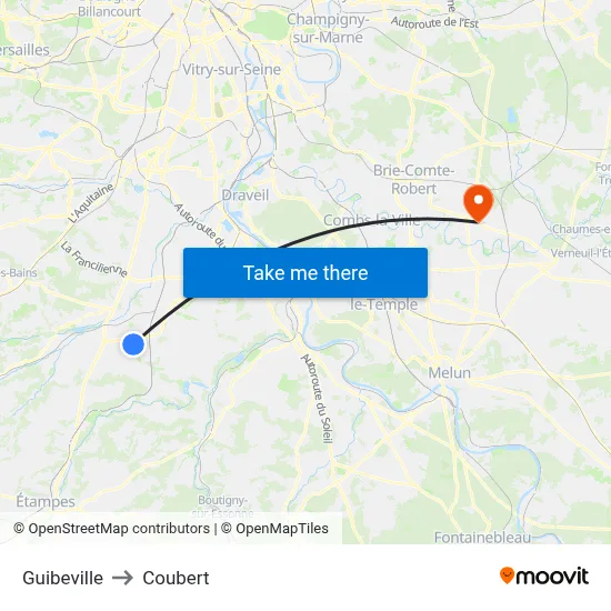 Guibeville to Coubert map