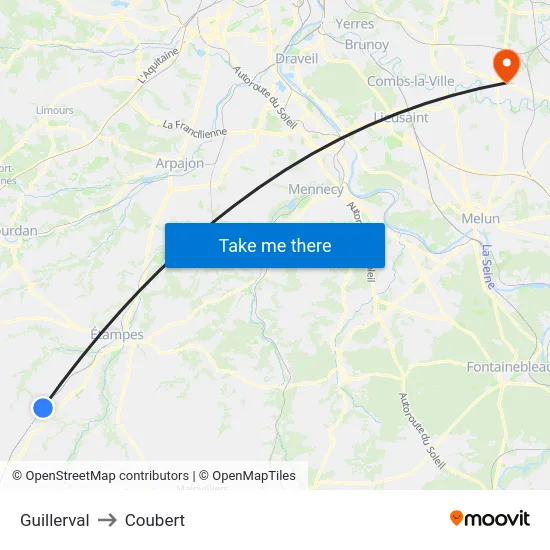Guillerval to Coubert map