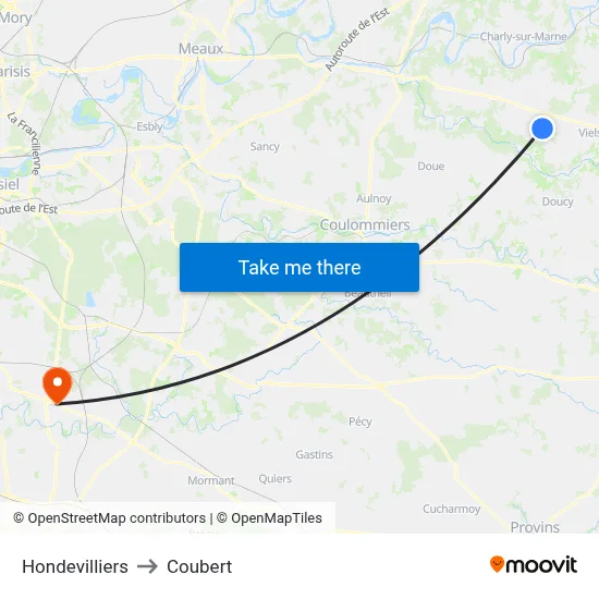 Hondevilliers to Coubert map