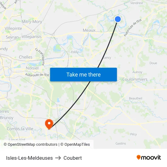 Isles-Les-Meldeuses to Coubert map