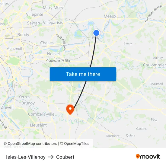 Isles-Les-Villenoy to Coubert map
