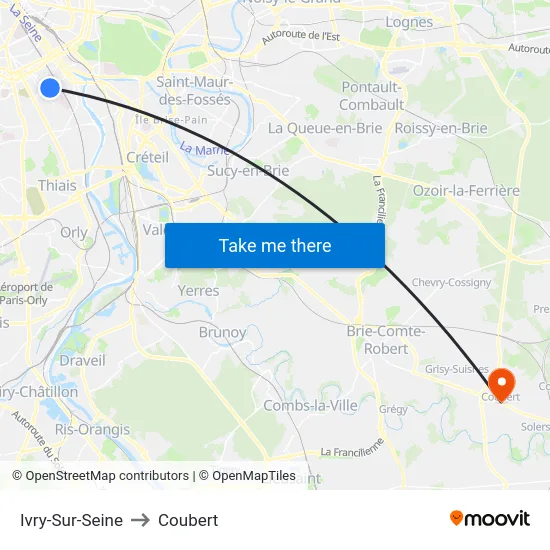 Ivry-Sur-Seine to Coubert map