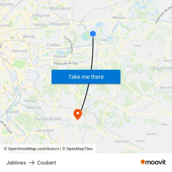 Jablines to Coubert map