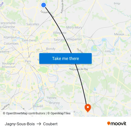 Jagny-Sous-Bois to Coubert map