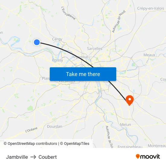 Jambville to Coubert map