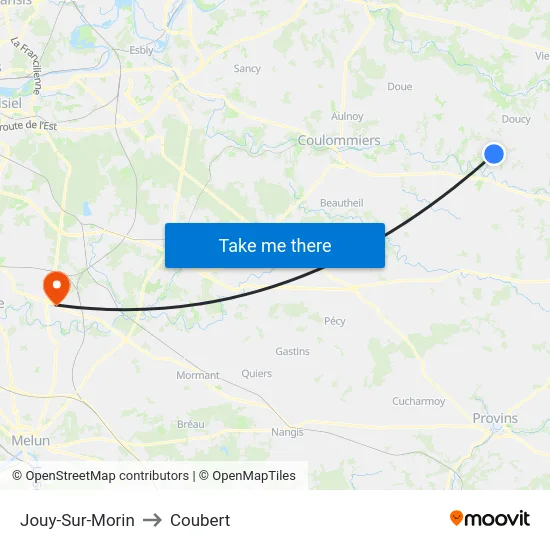 Jouy-Sur-Morin to Coubert map