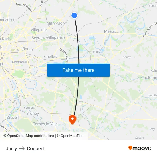 Juilly to Coubert map