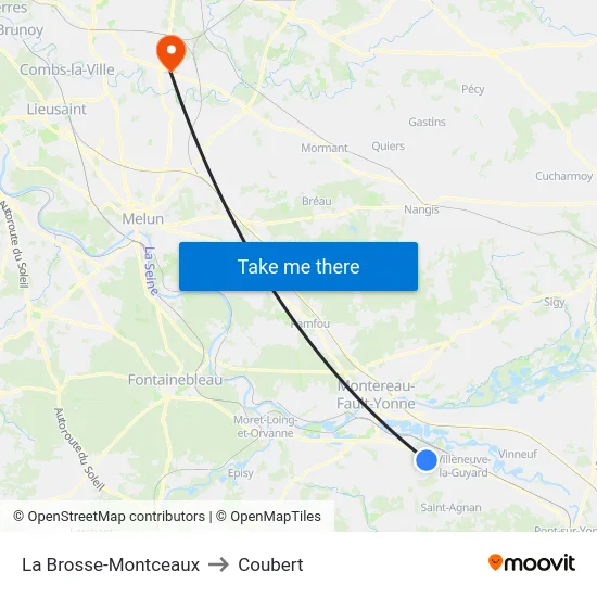 La Brosse-Montceaux to Coubert map