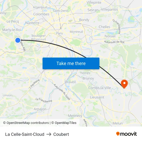 La Celle-Saint-Cloud to Coubert map