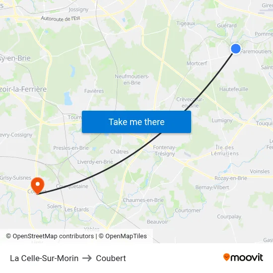 La Celle-Sur-Morin to Coubert map
