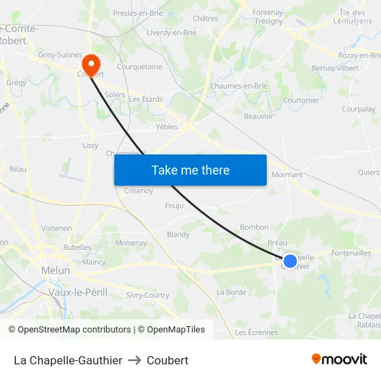 La Chapelle-Gauthier to Coubert map