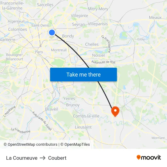 La Courneuve to Coubert map