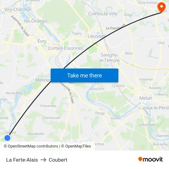 La Ferte-Alais to Coubert map