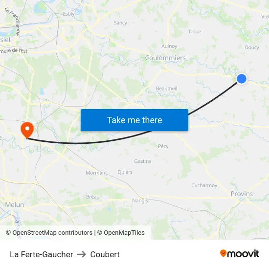 La Ferte-Gaucher to Coubert map