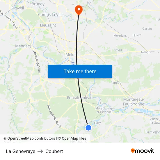 La Genevraye to Coubert map