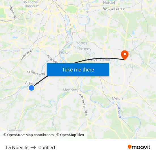 La Norville to Coubert map