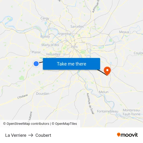 La Verriere to Coubert map
