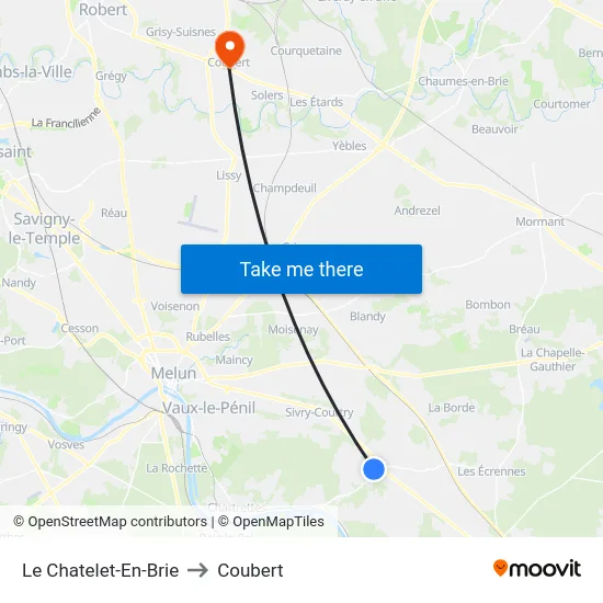Le Chatelet-En-Brie to Coubert map