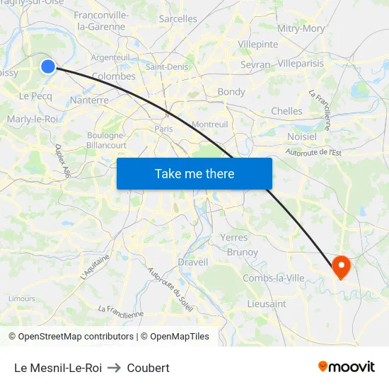 Le Mesnil-Le-Roi to Coubert map