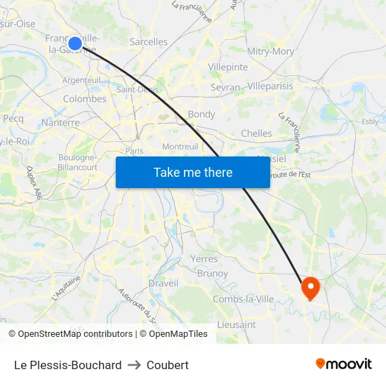 Le Plessis-Bouchard to Coubert map