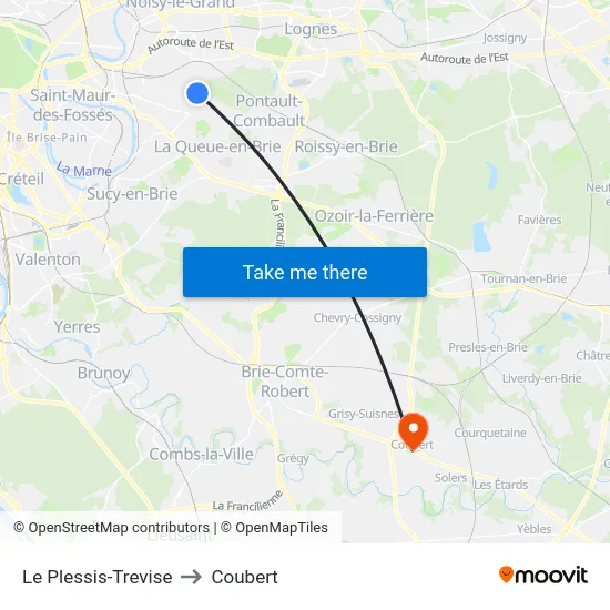 Le Plessis-Trevise to Coubert map