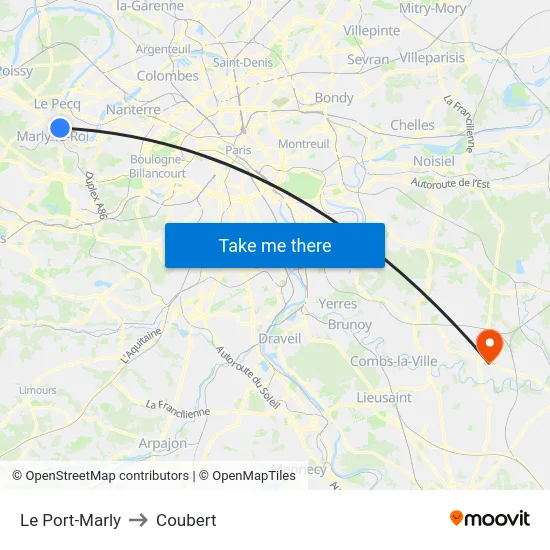 Le Port-Marly to Coubert map