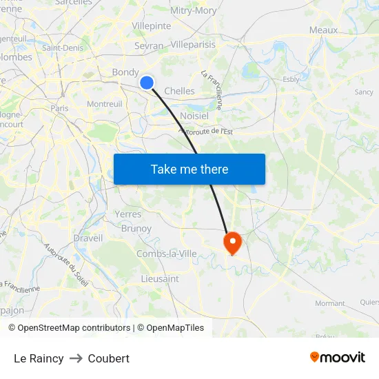 Le Raincy to Coubert map