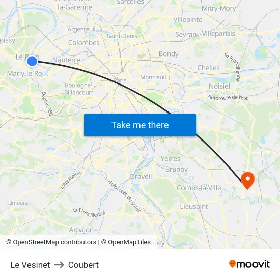 Le Vesinet to Coubert map