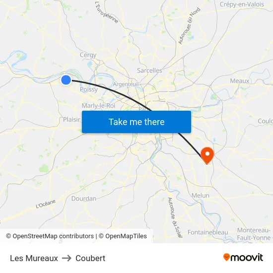 Les Mureaux to Coubert map