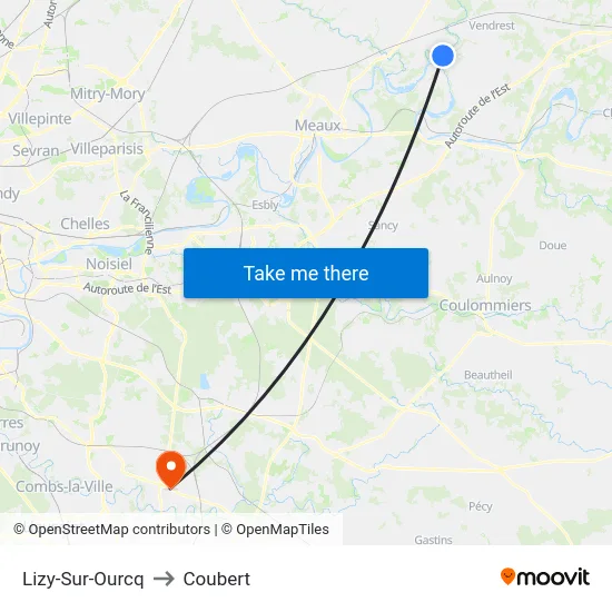 Lizy-Sur-Ourcq to Coubert map
