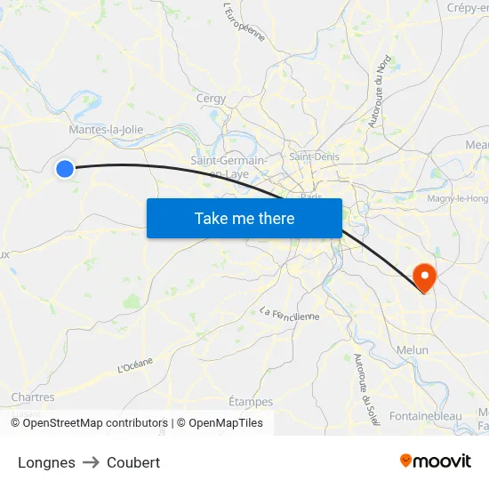 Longnes to Coubert map
