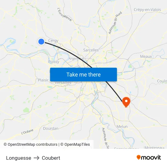 Longuesse to Coubert map