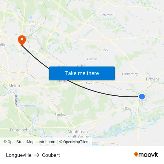 Longueville to Coubert map