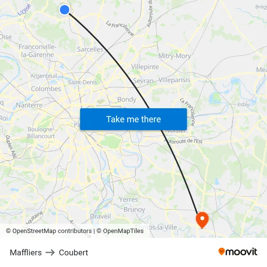 Maffliers to Coubert map