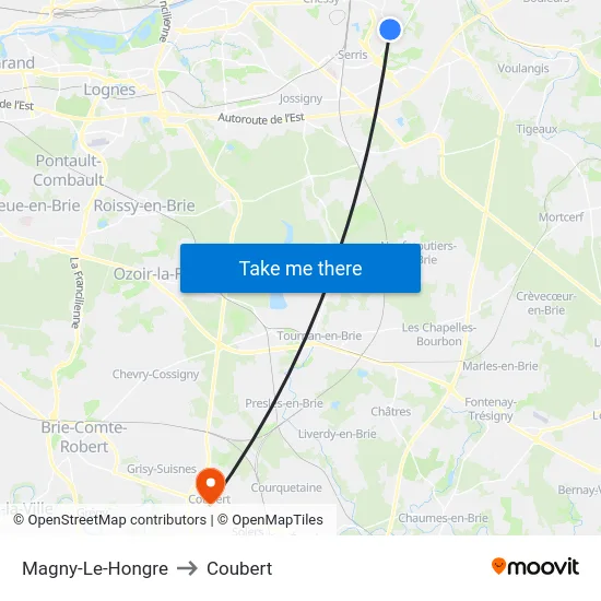 Magny-Le-Hongre to Coubert map