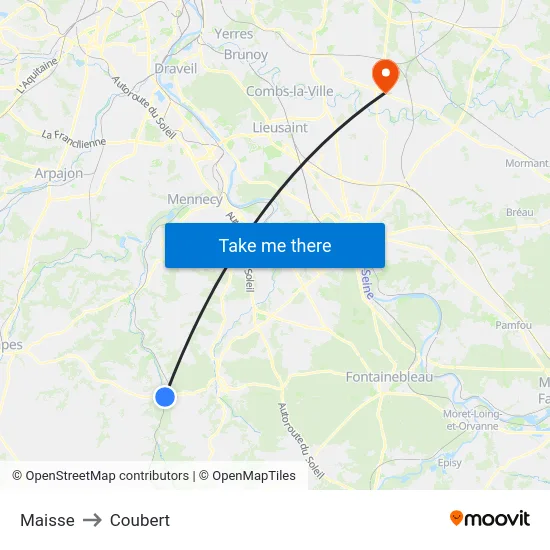 Maisse to Coubert map