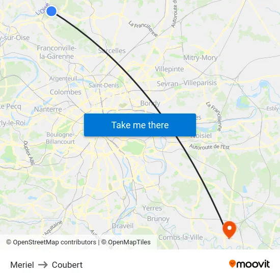 Meriel to Coubert map